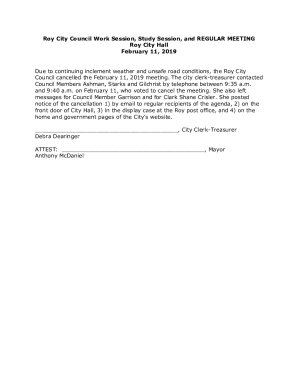 Due to continuing inclement weather and unsafe road conditions, the Roy City