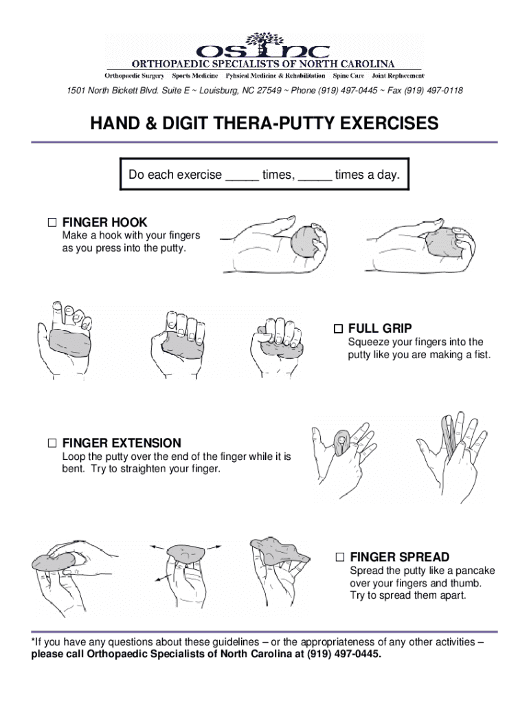 Fillable Online HAND & DIGIT THERAPUTTY EXERCISES Fax Email Print