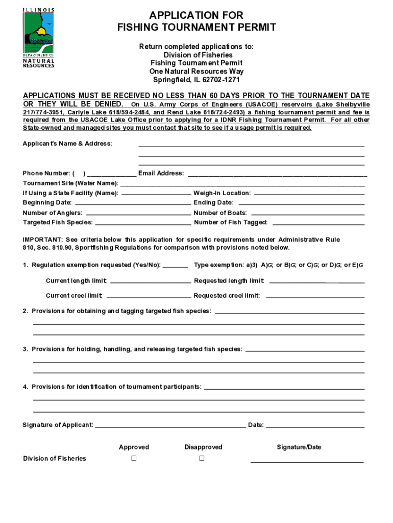 Fillable Online APPLICATION FOR FISHING TOURNAMENT PERMIT... Fax Email