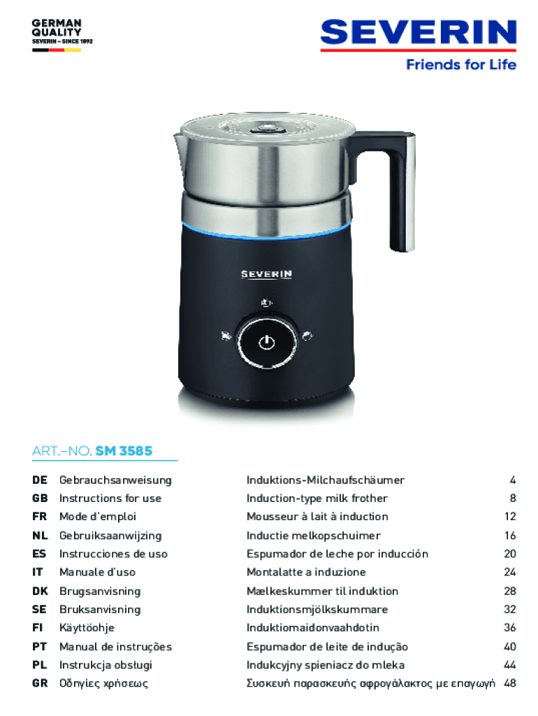 Fillable Online SEVERIN SM 3585 InductionType Milk Frother