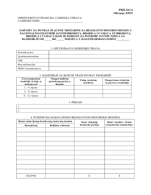 Fillable Online ZAHTJEV ZA POVRAT PLAENE TROARINE ZA BEZOLOVNI MOTORNI ...