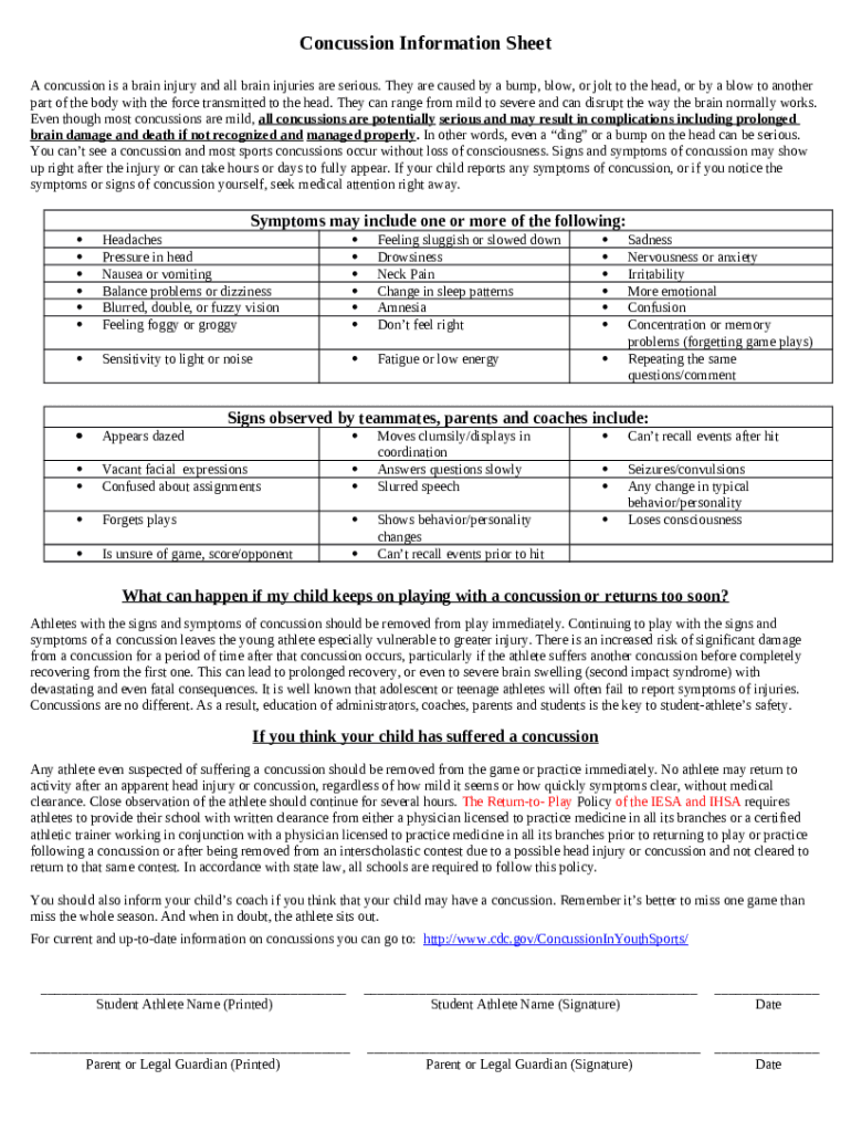 What Is a Concussion?HEADS UP Doc Template pdfFiller