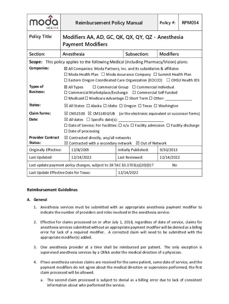 Fillable Online Everything You Need to Know About Anesthesia Modifiers