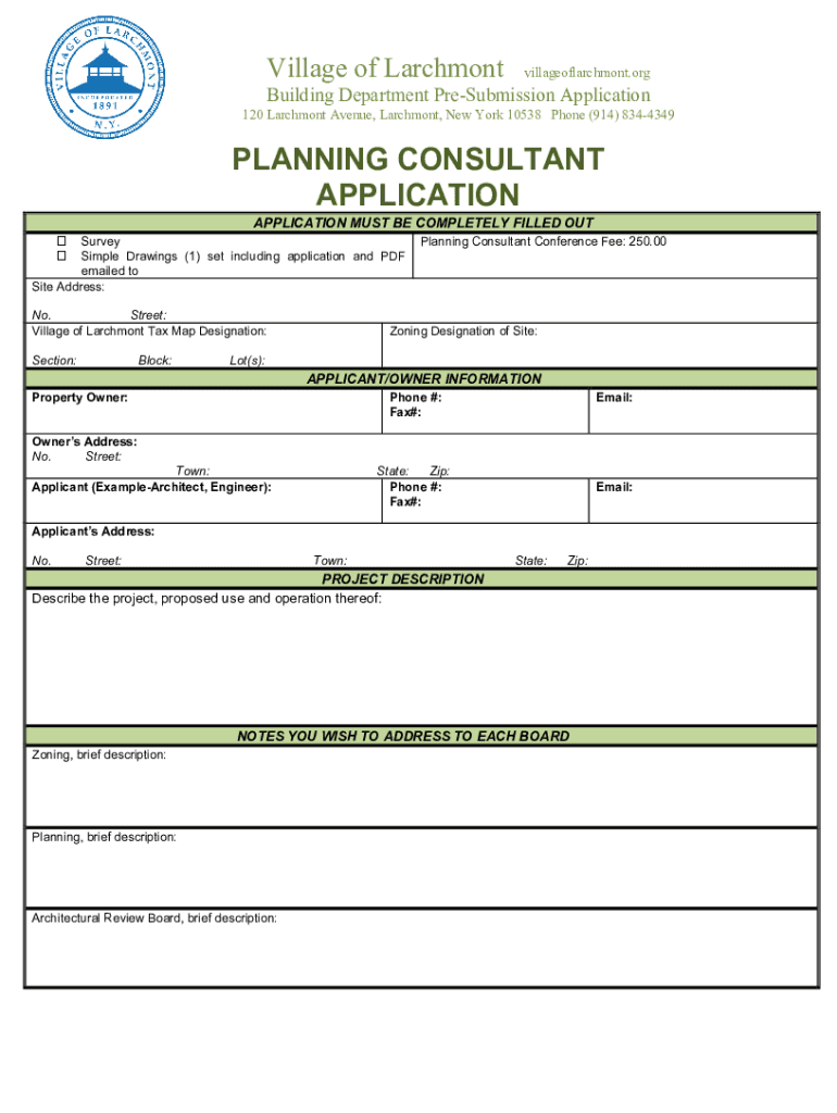 Fillable Online Village of Larchmont Building Department Legalize