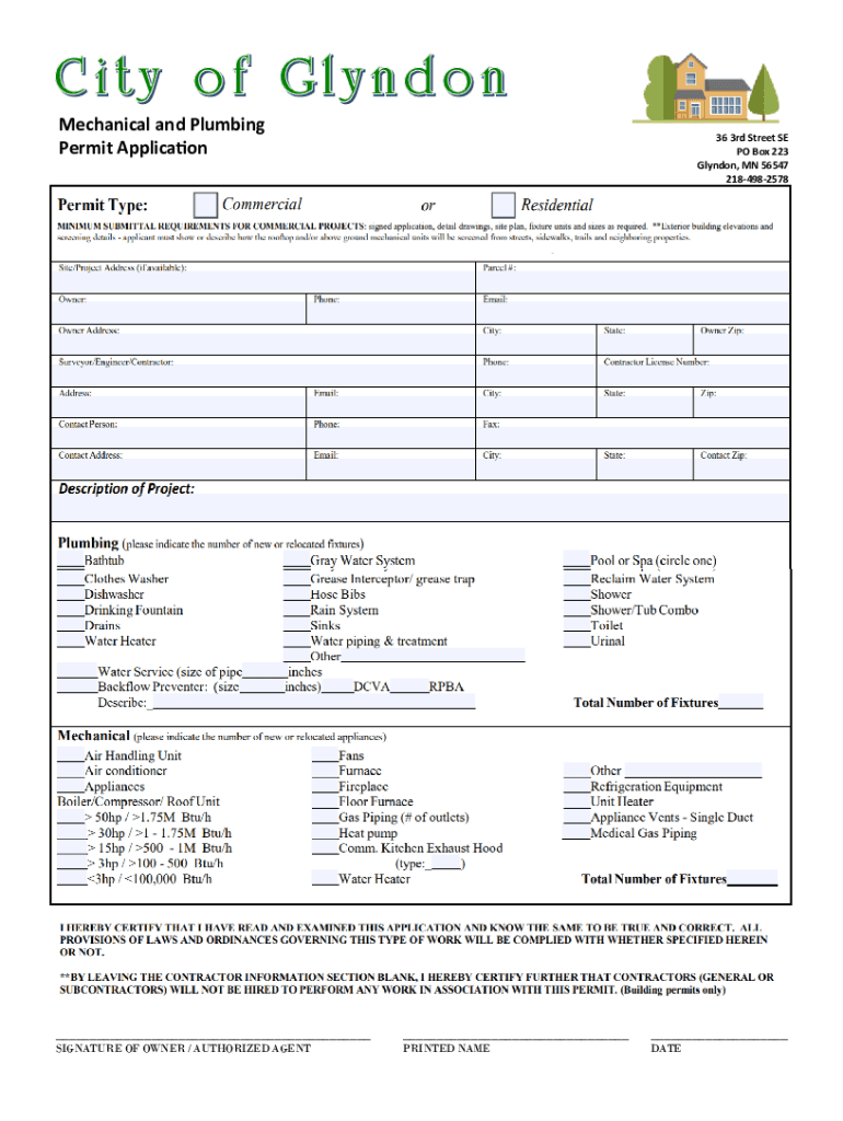 Fillable Online Plumbing & Mechanical Permit Application City of