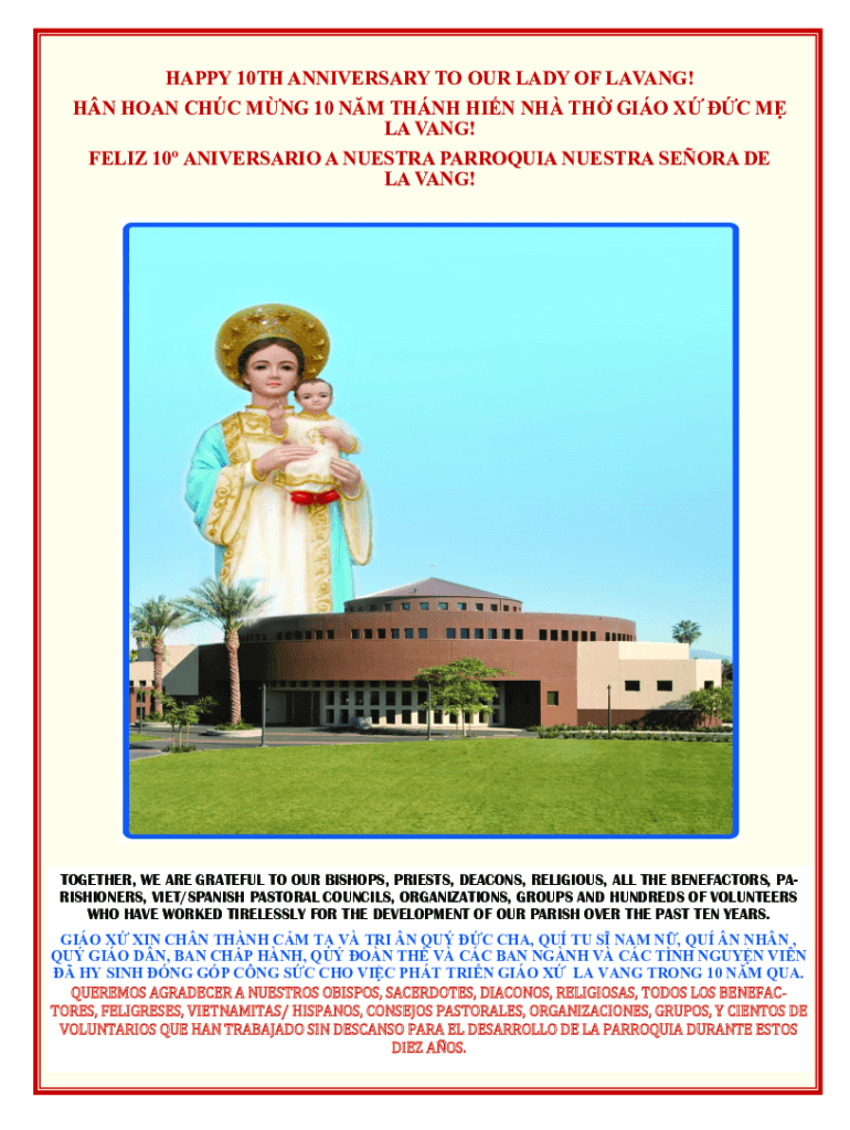 Completable En línea happy 10th anniversary to our lady of lavang! Fax
