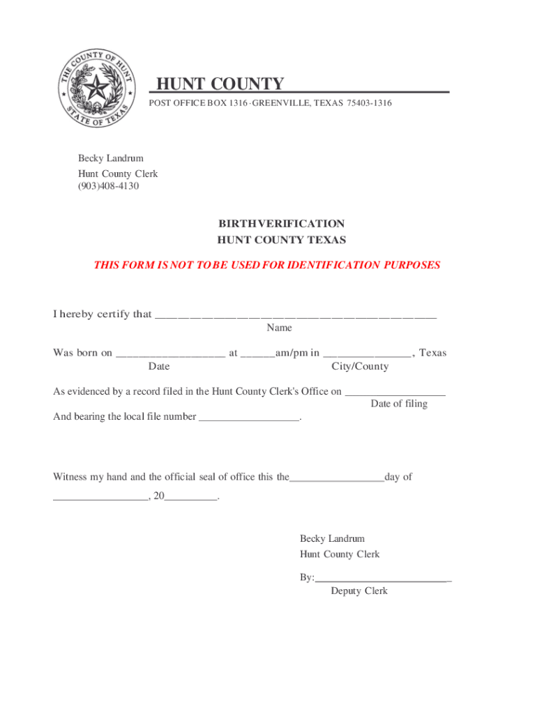 Fillable Online Hunt County Clerk Official Public Records Fax Email