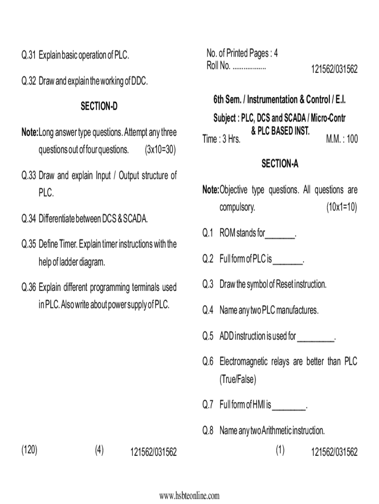 Fillable Online Q.4 Name any two PLC manufactures. Q.5 ADD Fax Email