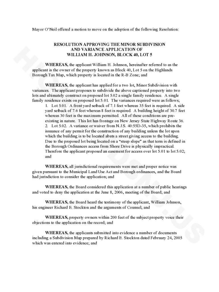 Fillable Online BOROUGH OF HIGHLANDS PLANNING BOARD Fax Email Print