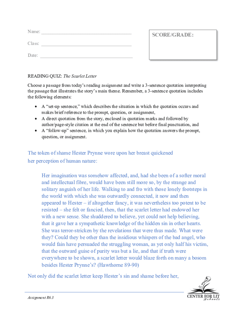 Fillable Online Full Book Quiz: Quick Quiz - The Scarlet Letter Fax ...