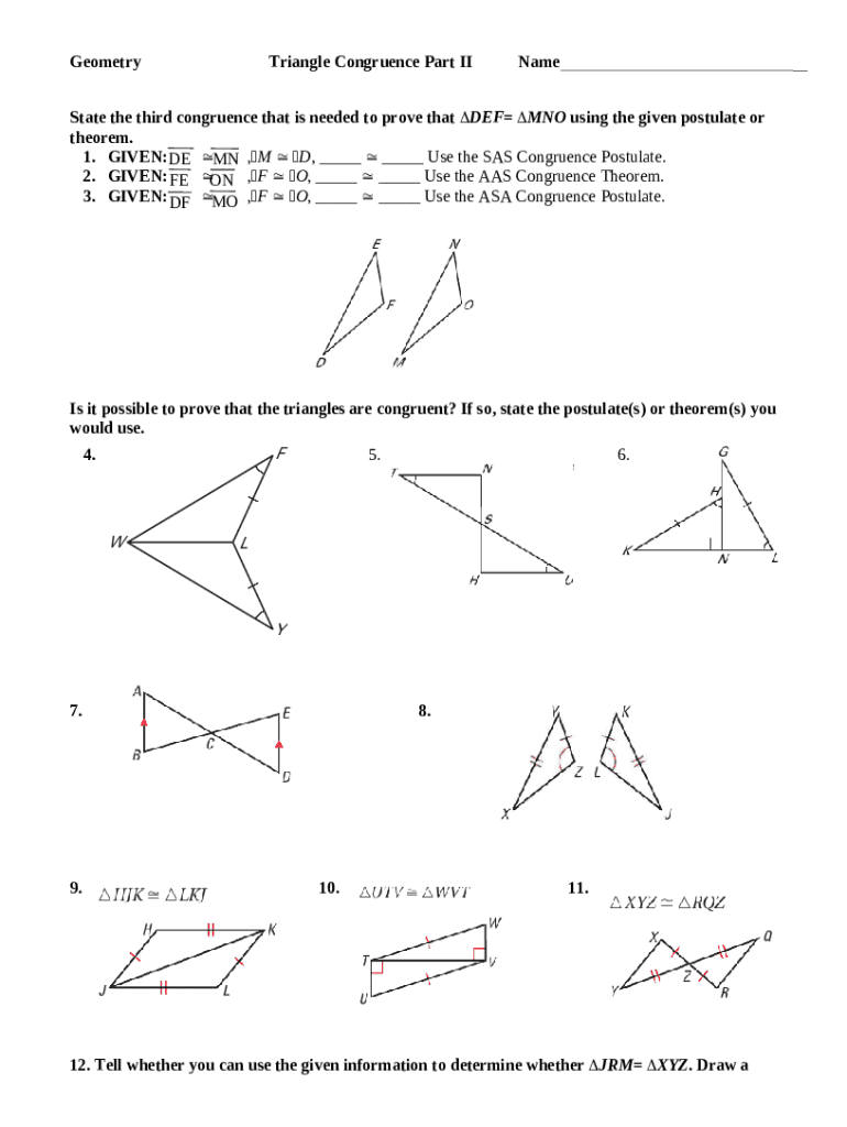 Triangle Congruence Postulates and Theorems Doc Template pdfFiller