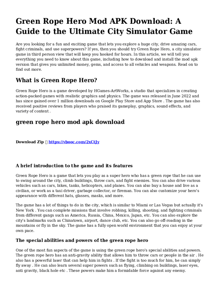 Fillable Online Green Rope Hero Vegas City for Android Download Fax