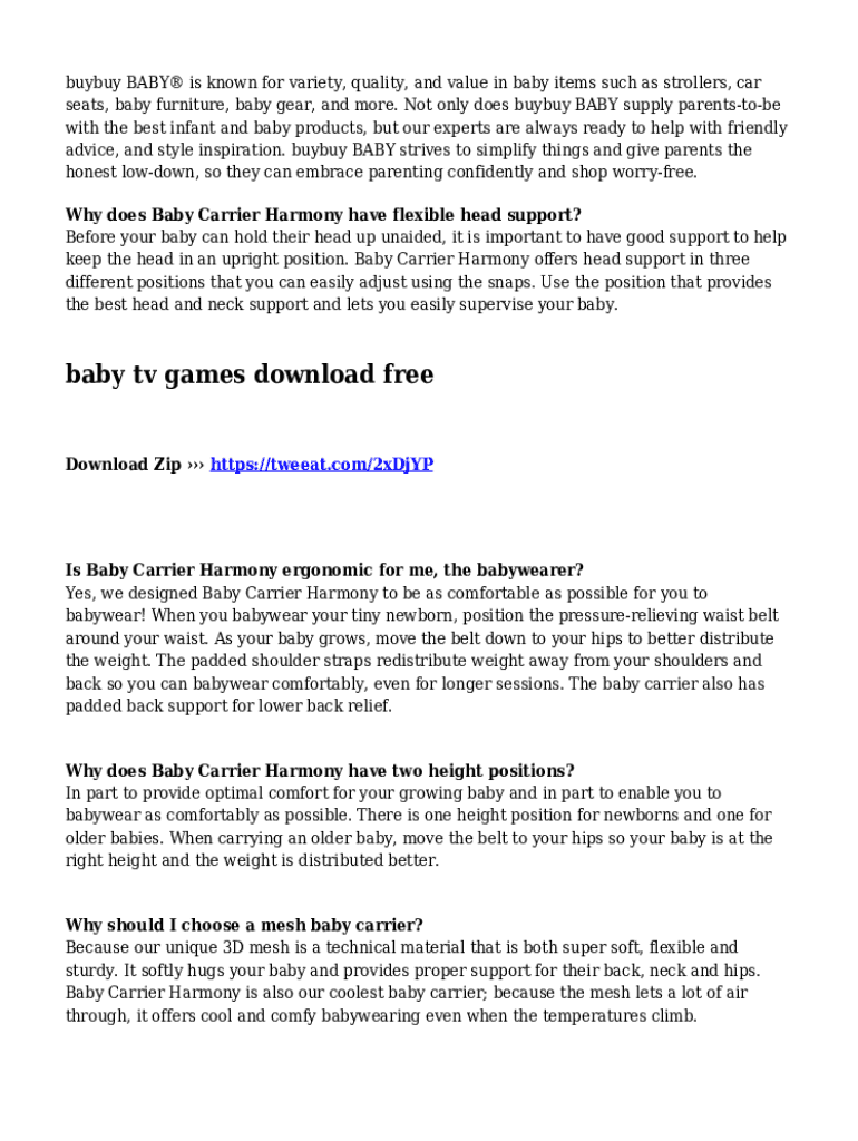 Fillable Online Baby Tv Games Download Free Fax Email Print pdfFiller