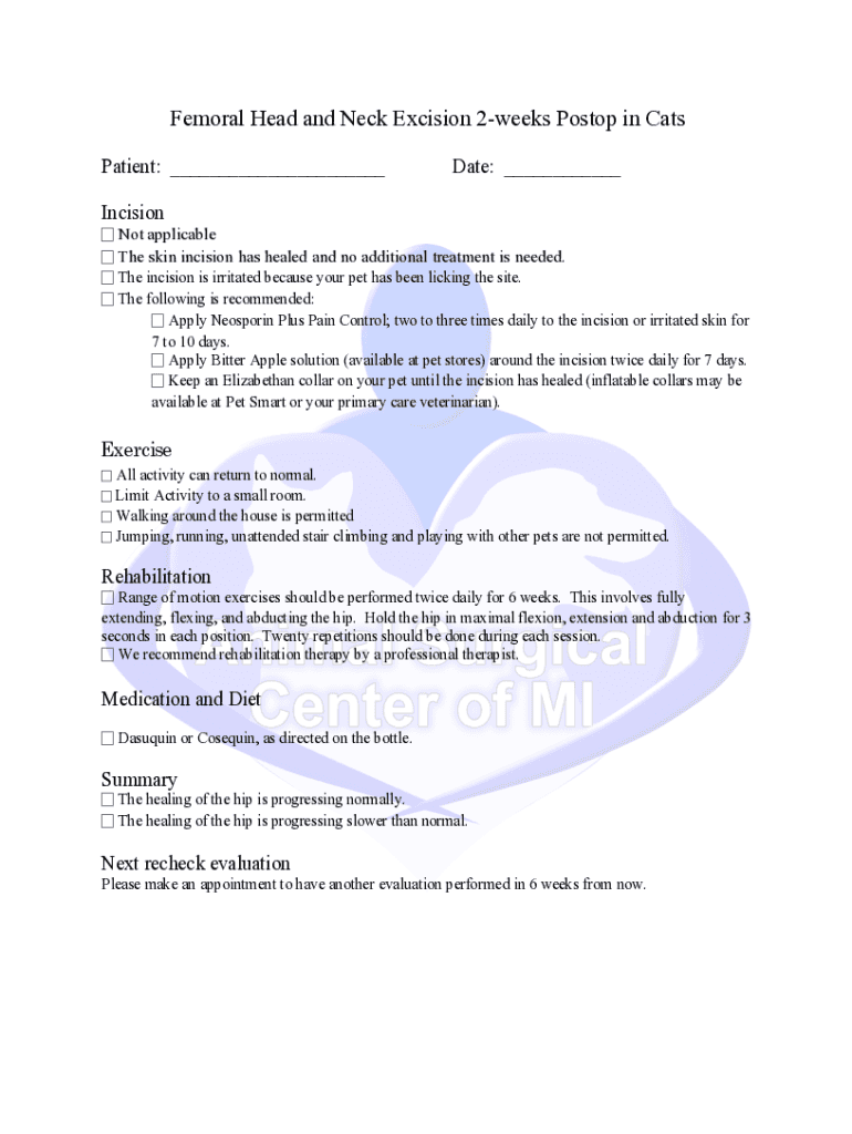 Fillable Online Femoral Head and Neck Excision 2weeks Postop in Cats