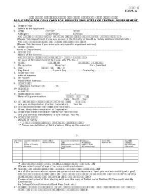 Application Form for renewal of CGHS card (serving Form AA