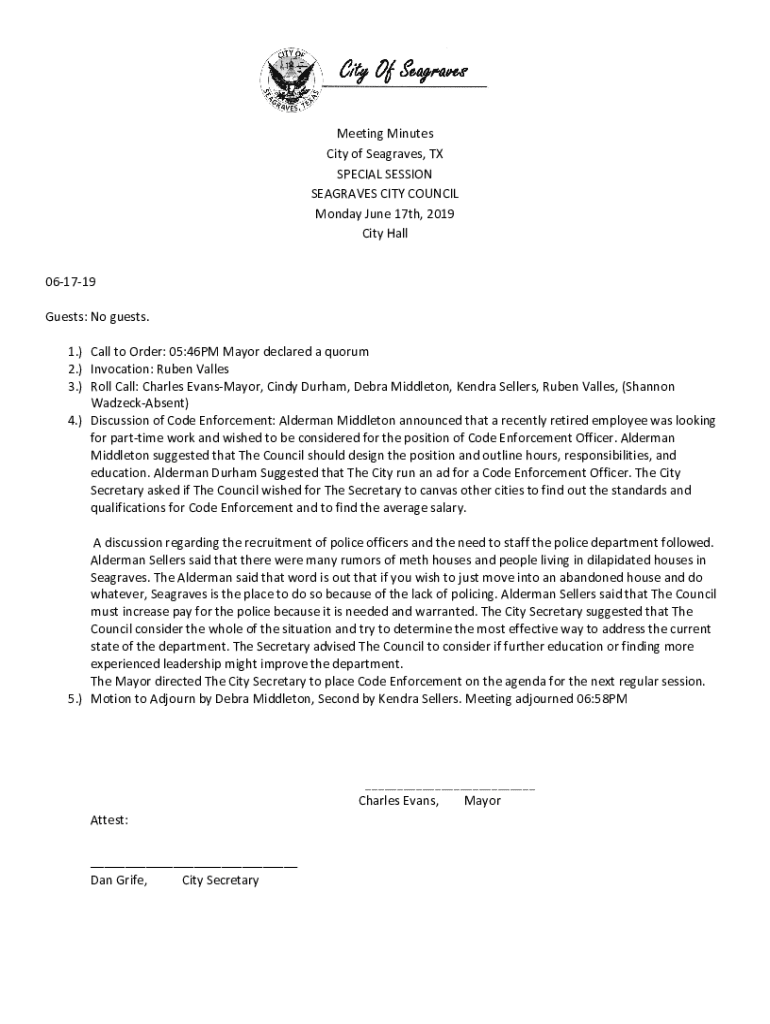 Fillable Online The Seagraves City Council and Mayor broke ground on