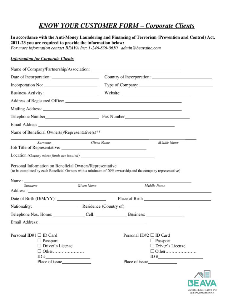 Fillable online know your customer formcorporate clients fax email