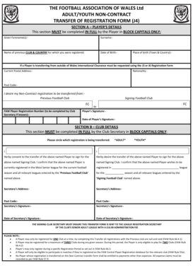 Football Association of Wales Transfer Form