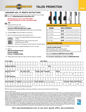 Minn Kota Talon Promotion 2014 Mail-In Rebate Form