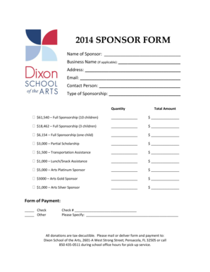 2014 SPONSOR FORM - Dixon School of the Arts - dixonschoolota