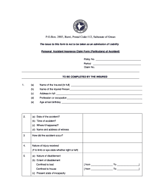 Personal Accident Insurance Claim Form