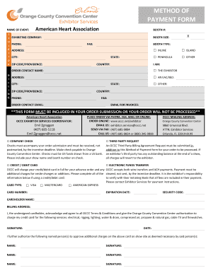 Orange County Convention Center Exhibitor Services Order Form