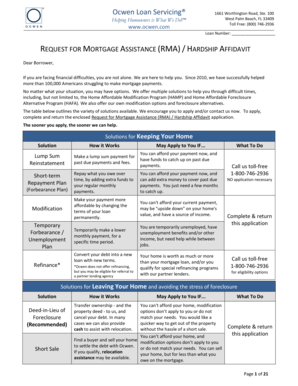 Request for Mortgage Assistance (RMA) / Hardship Affidavit