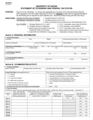 University of Hawaii Statement of Citizenship and Federal Tax Status