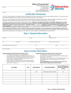 FAFSA Verification Worksheet