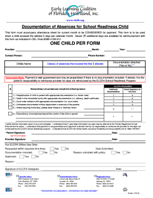 Florida School Readiness Absence Documentation Form