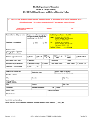 Florida Child Care Provider Update Form
