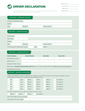 Driver Declaration Form
