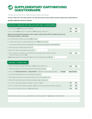 Supplementary Earthmoving Questionnaire