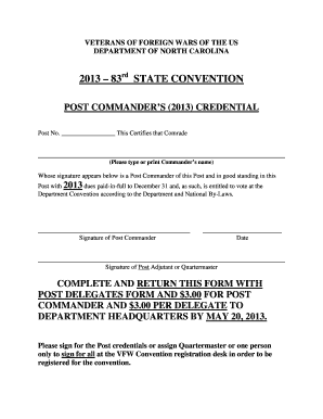 Veterans of Foreign Wars Post Commander Credential