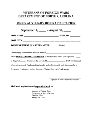 Men's Auxiliary Bond Application - VFW North Carolina