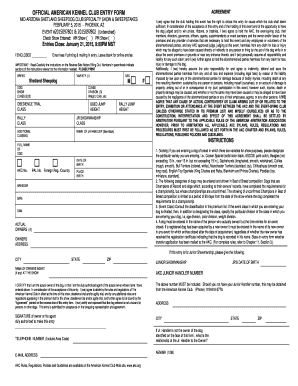 American Kennel Club Dog Show Entry Form