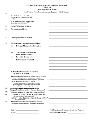 Punjab School Education Board Form A