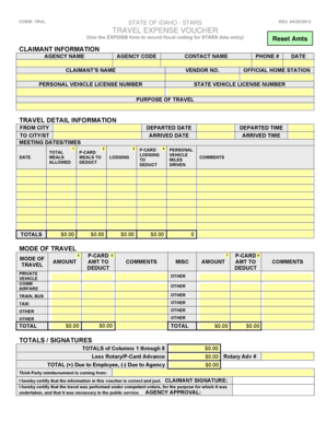 Idaho Travel Expense Voucher