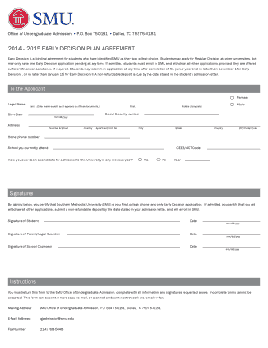 SMU Early Decision Plan Agreement