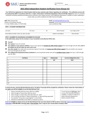 2015-2016 Independent Student Verification Form