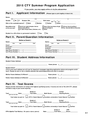2015 CTY Summer Program Application