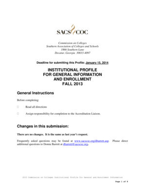 2013 Institutional Profile for General and Enrollment Information