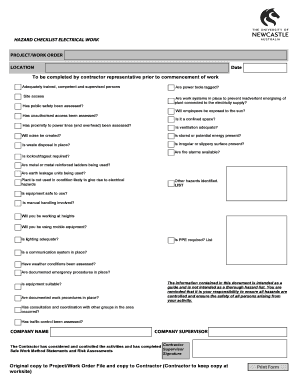 Hazard Checklist Electrical Work