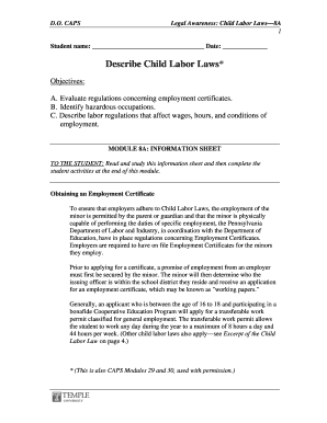 Pennsylvania Child Labor Laws Employment Certificate