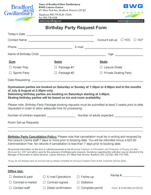 Birthday Party Request Form