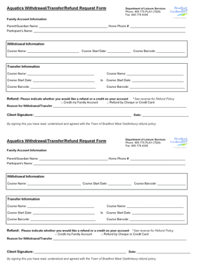 Aquatics Withdrawal/Transfer/Refund Request Form