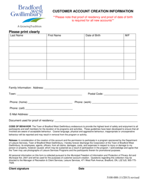 Customer Account Creation Form
