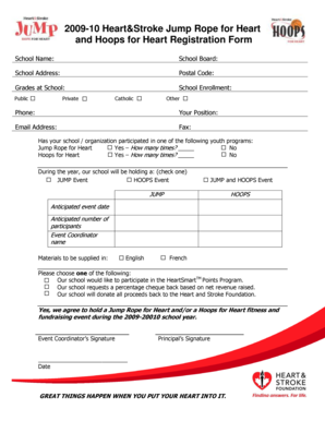 Heart&Stroke Jump Rope for Heart and Hoops for Heart Registration Form