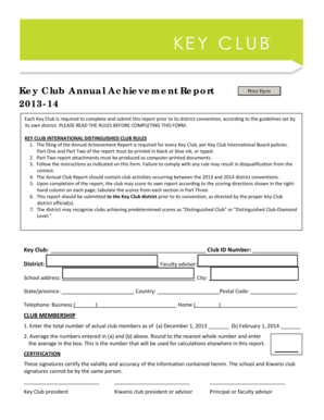 Key Club Annual Achievement Report