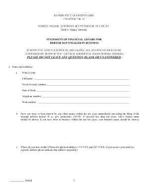 Bankruptcy Questionnaire Chapter 7 & 13